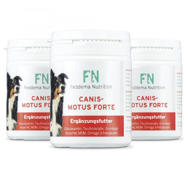 3 x Canis Motus Forte - Hunde-Ergänzungsfutter für Knorpel und Gelenke mit bis zu 3-mal mehr* Glucosamin, Teufelskralle, Grünlippmuschel, MSM